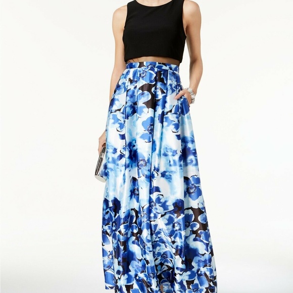Betsy & Adam Dresses & Skirts - Betsy&Adam Solid Floral Print Illusion-Black/Blue